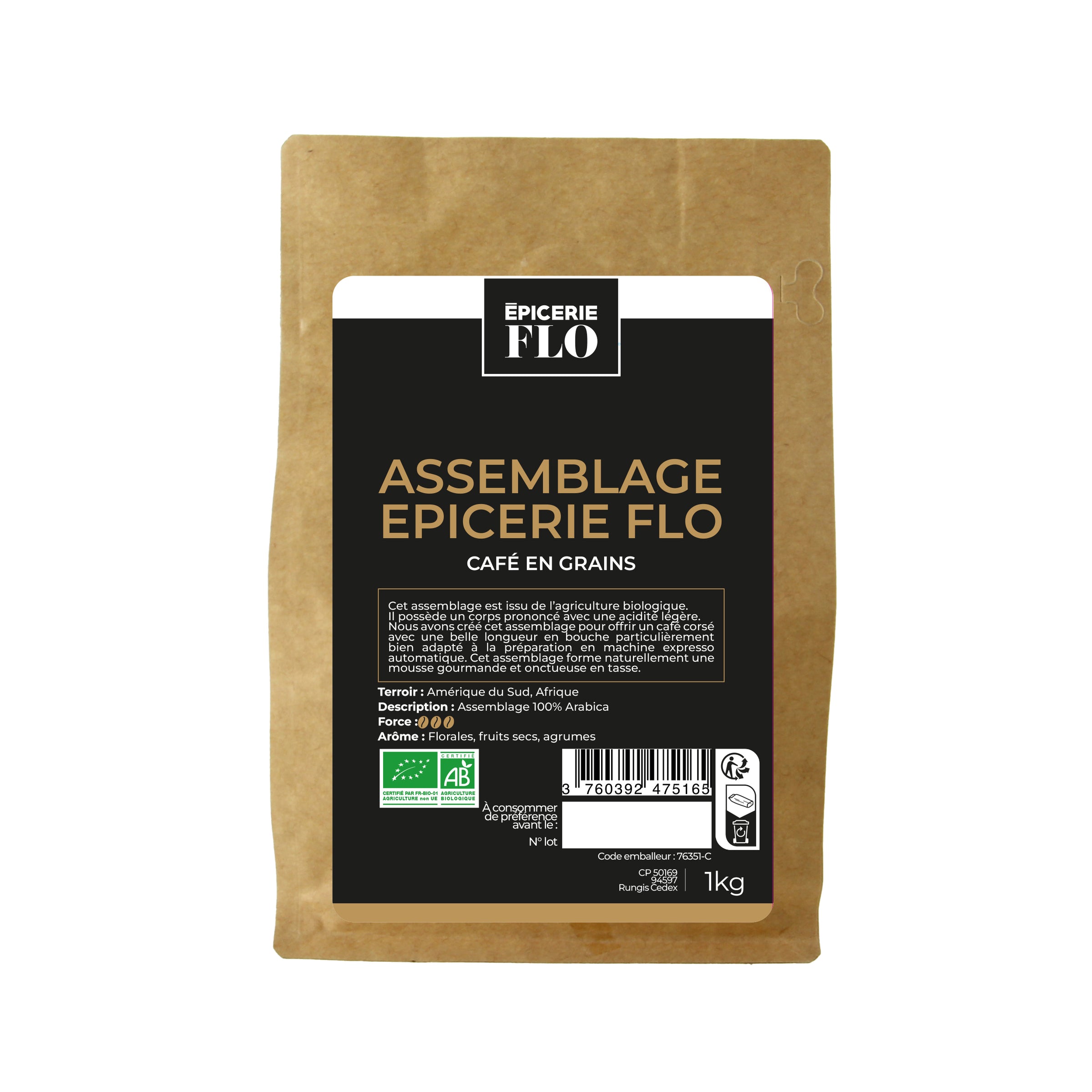 Café assemblage Epicerie Flo bio en grains  - 1kg