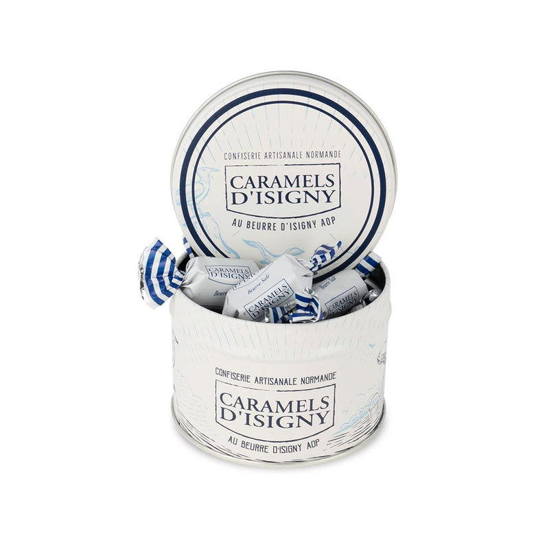 Caramel d'Isigny au beurre salé, boite fer ronde bleue - 100g