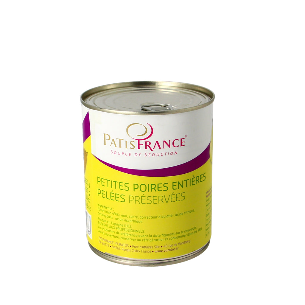 Petites poires entières pelées avec pédoncule au sirop leger - 850g