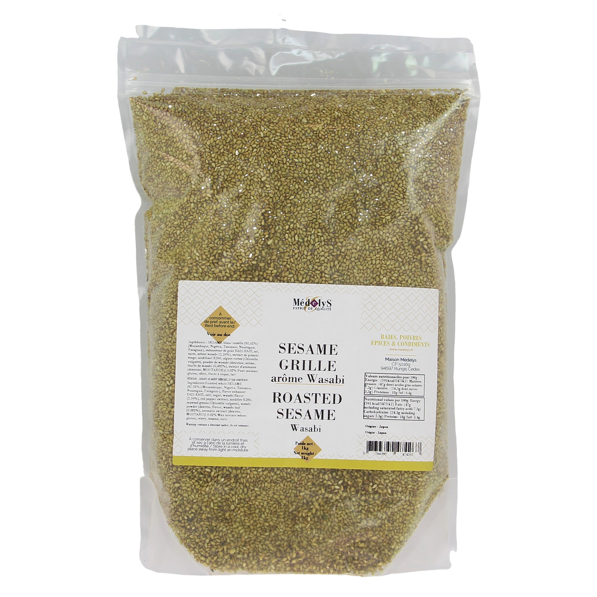 Graines de sésame torréfiées au wasabi (2.2%) - 1kg