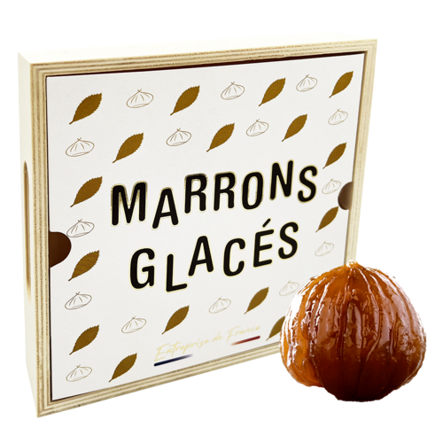 9 marrons glacés entiers en plateau en bois - 160g