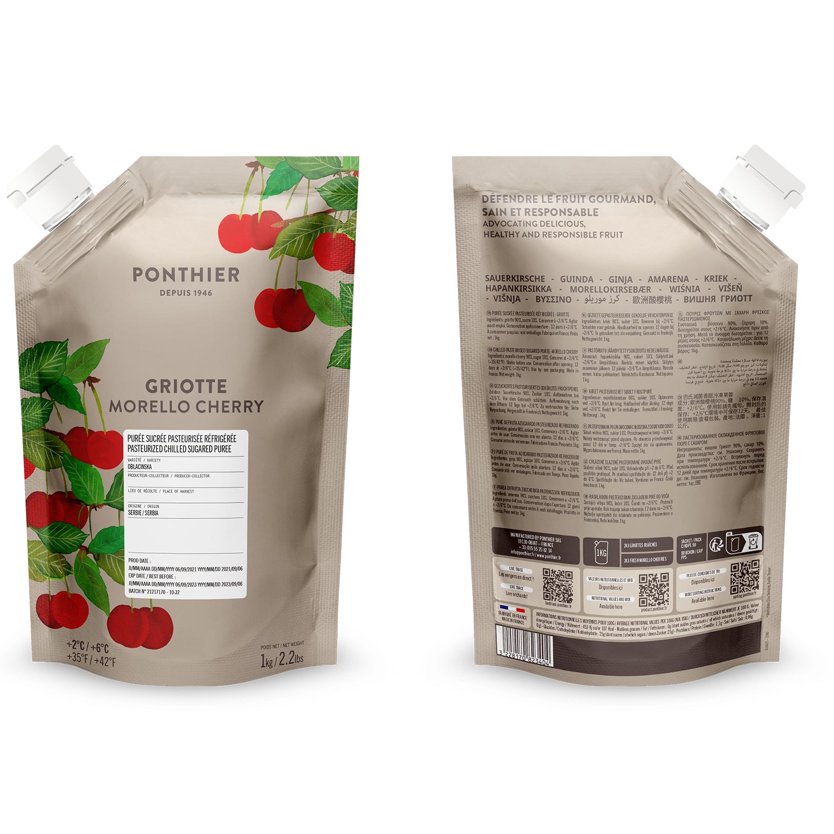 Purée fraîche de griotte Oblacinska - 1kg