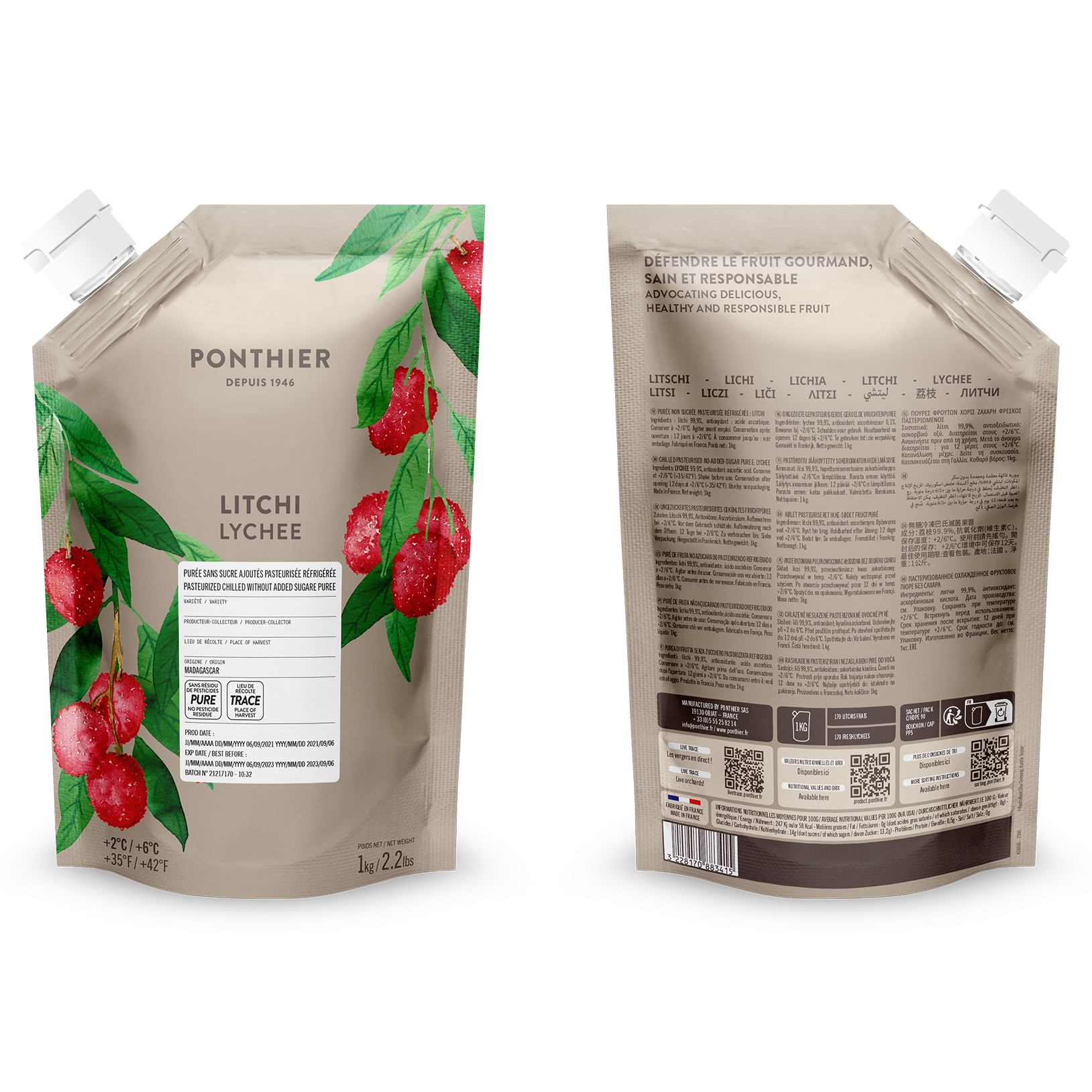 Purée de litchi 100% - 1kg