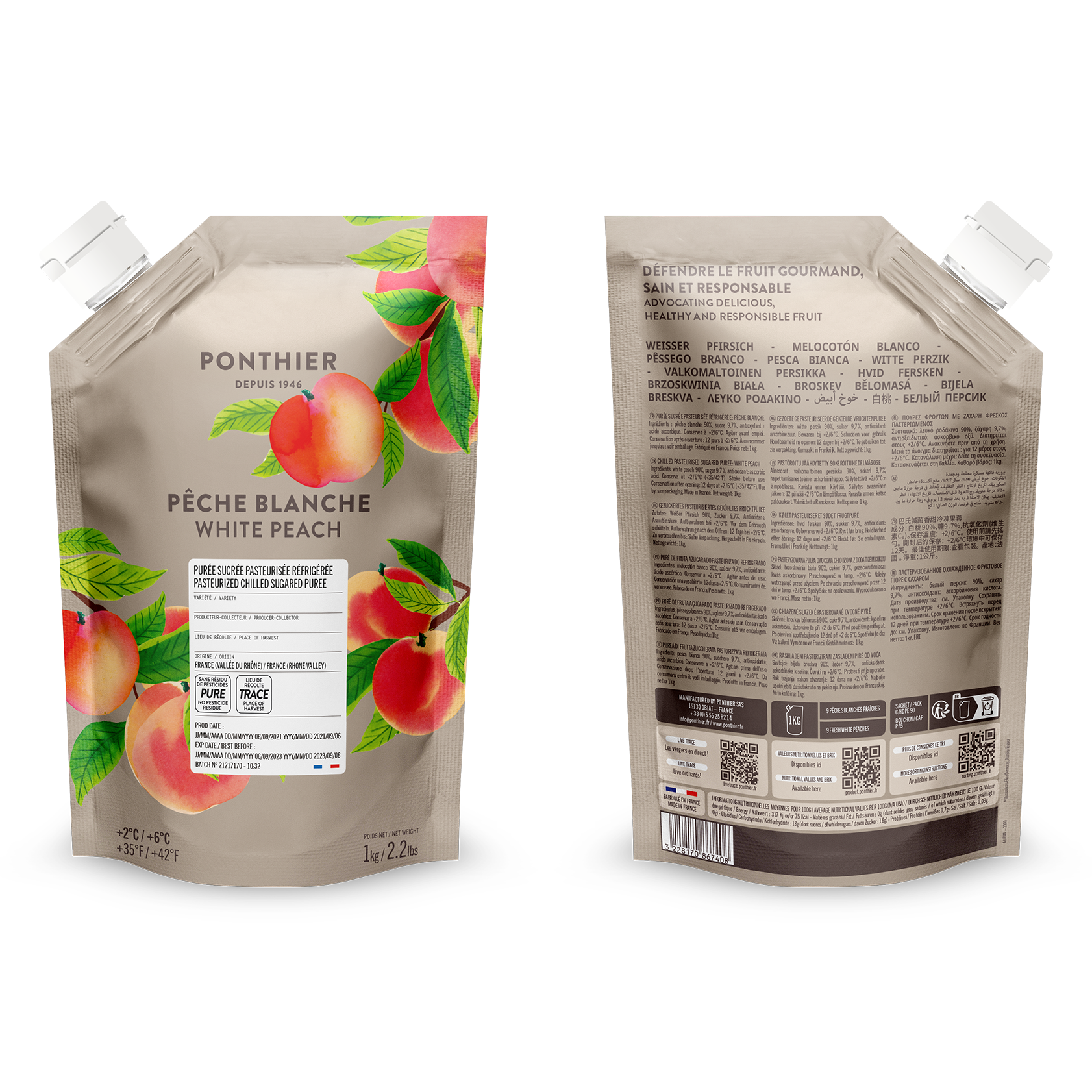 Purée de pêche blanche - 1kg