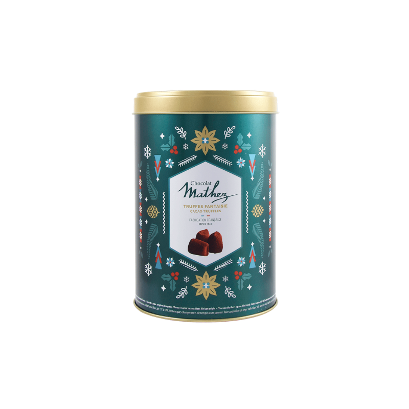 Boîte en métal Christmas verte – Truffes fantaisie natures – 500g