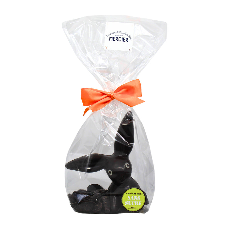 Lapin "Cacahuète" en chocolat noir, garni, 13cm - 100g