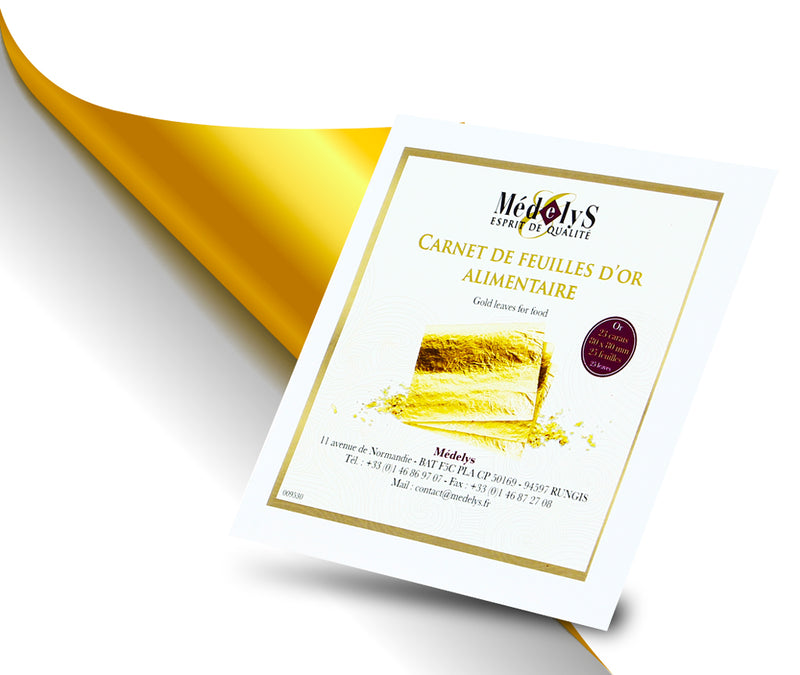 Feuille d'or alimentaire 23 carats 80 x 80 mm x 25