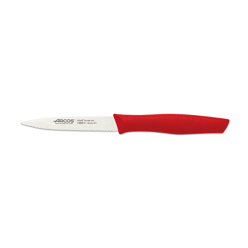Red serrated paring knife 10 cm - Tomato special (096494) (1 X 1 unit)