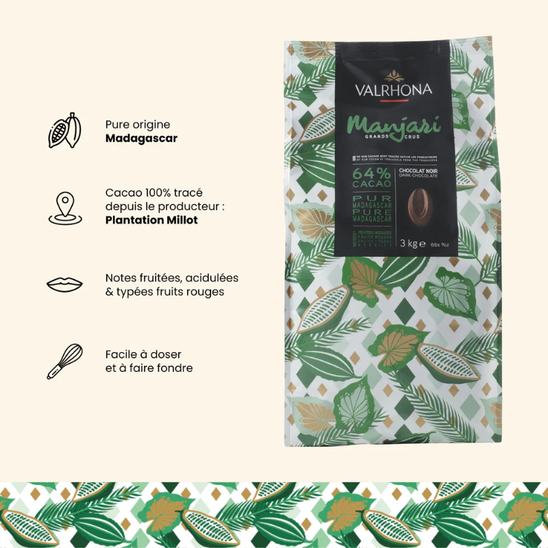 Manjari Dark Chocolate Couverture 64% Beans - 3Kg