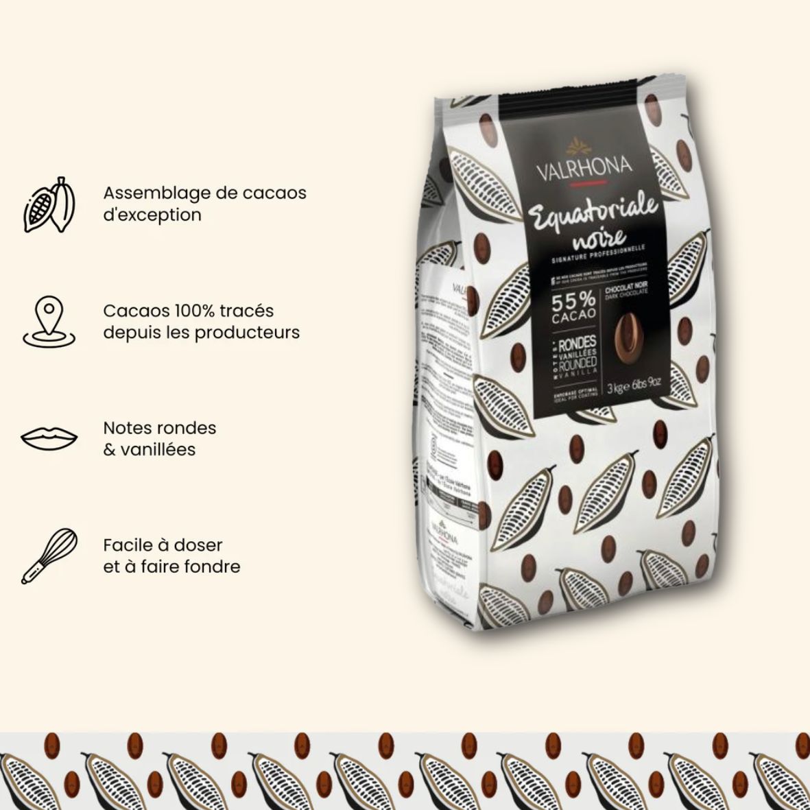 Chocolat de couverture noir Equatoriale 55% fèves - 3kg