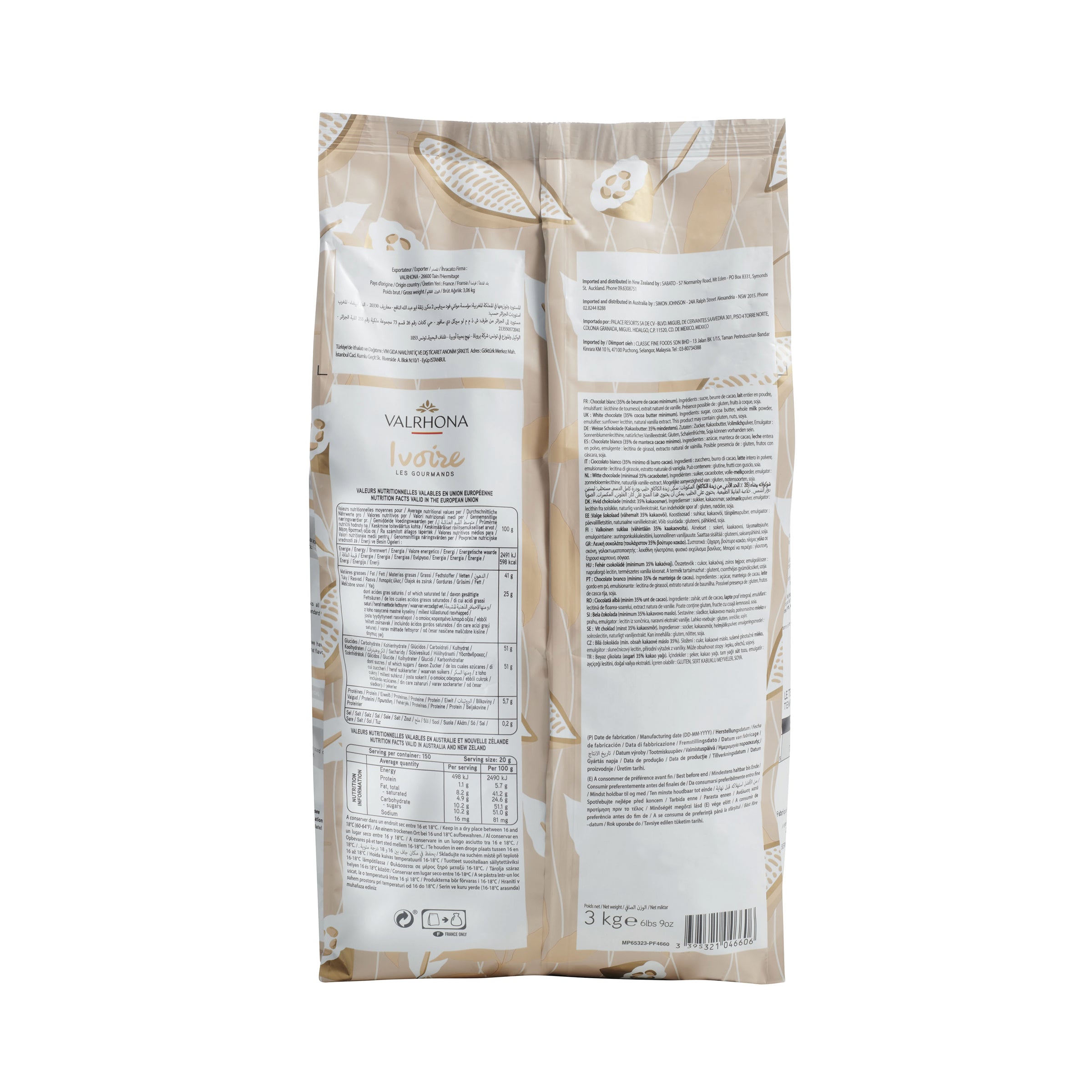 Chocolat de couverture blanc Ivoire 35% fèves - 3kg