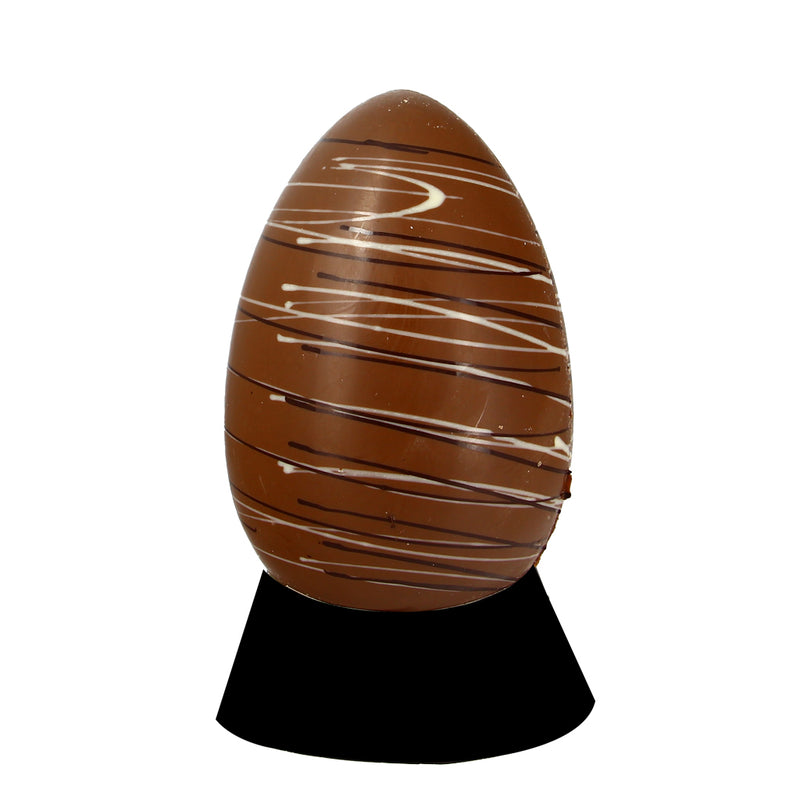 Oeuf en chocolat Lait décor rayé avec support - 180g