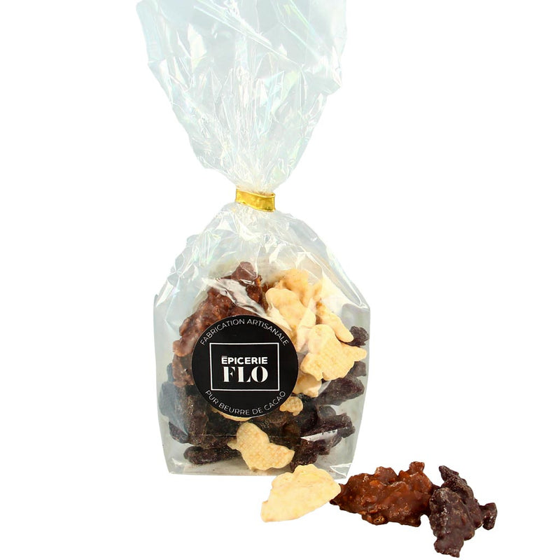 Assortiment de roses des sables au chocolat noir, lait et blanc - 200g