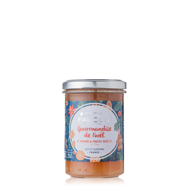 Confiture gourmandise de Noël pommes et fruits secs - 250g
