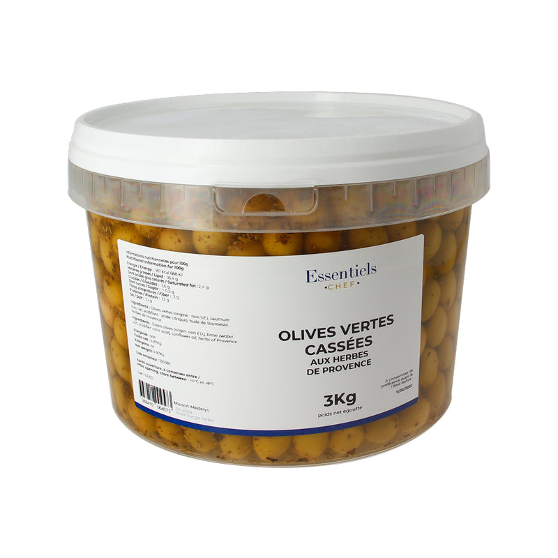 Olives vertes cassées aromatisée aux herbes de Provence - 3kg