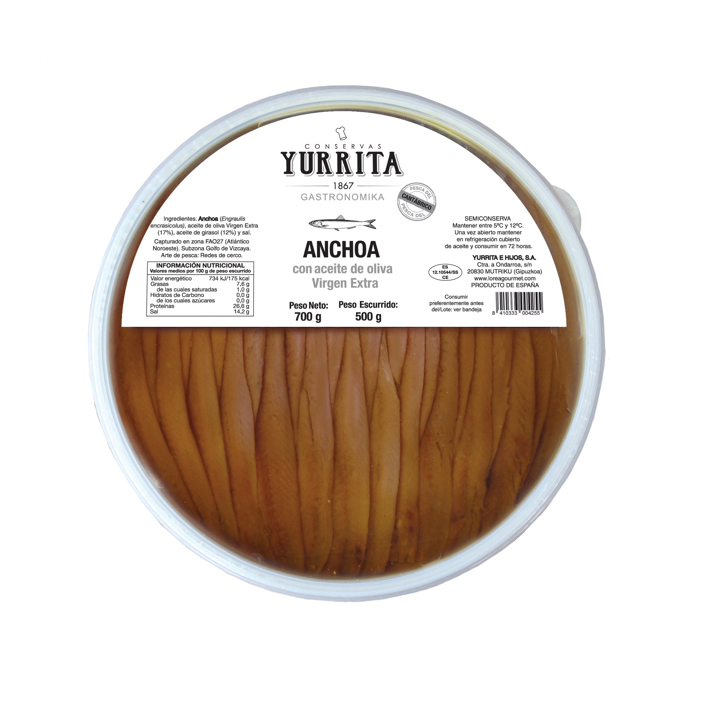 Anchois Cantabrie à l'huile d'olive x100 filets (500g net égoutté) - 640g