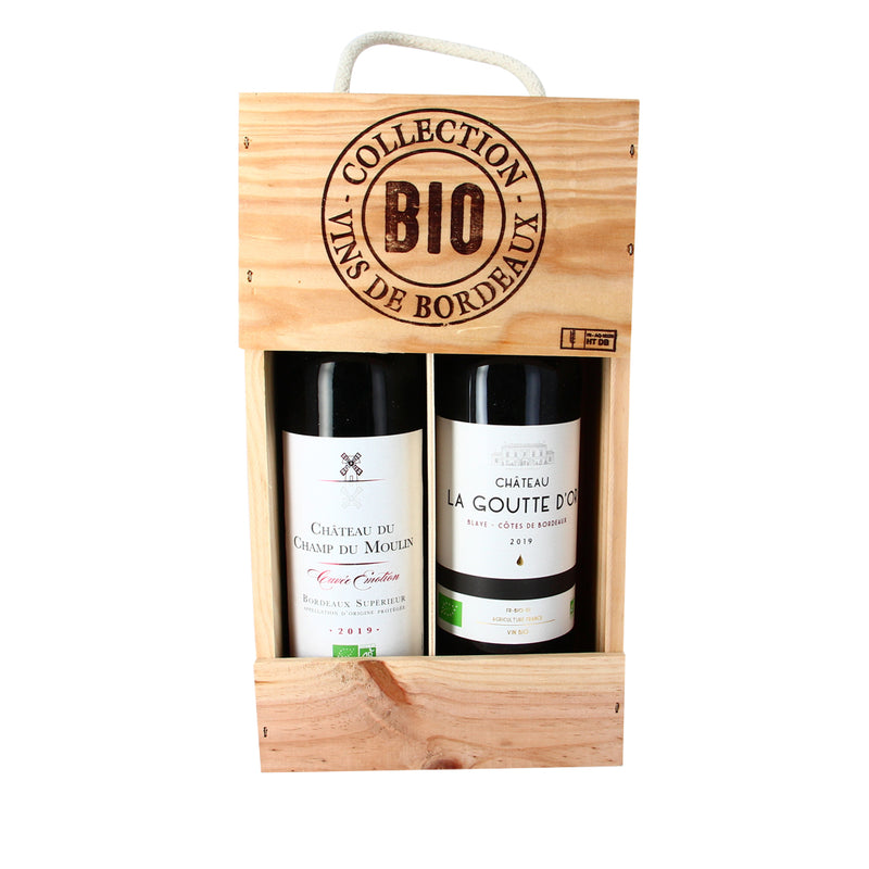 Caisse bois collection vins de Bordeaux 2 bouteilles - 2x75cl