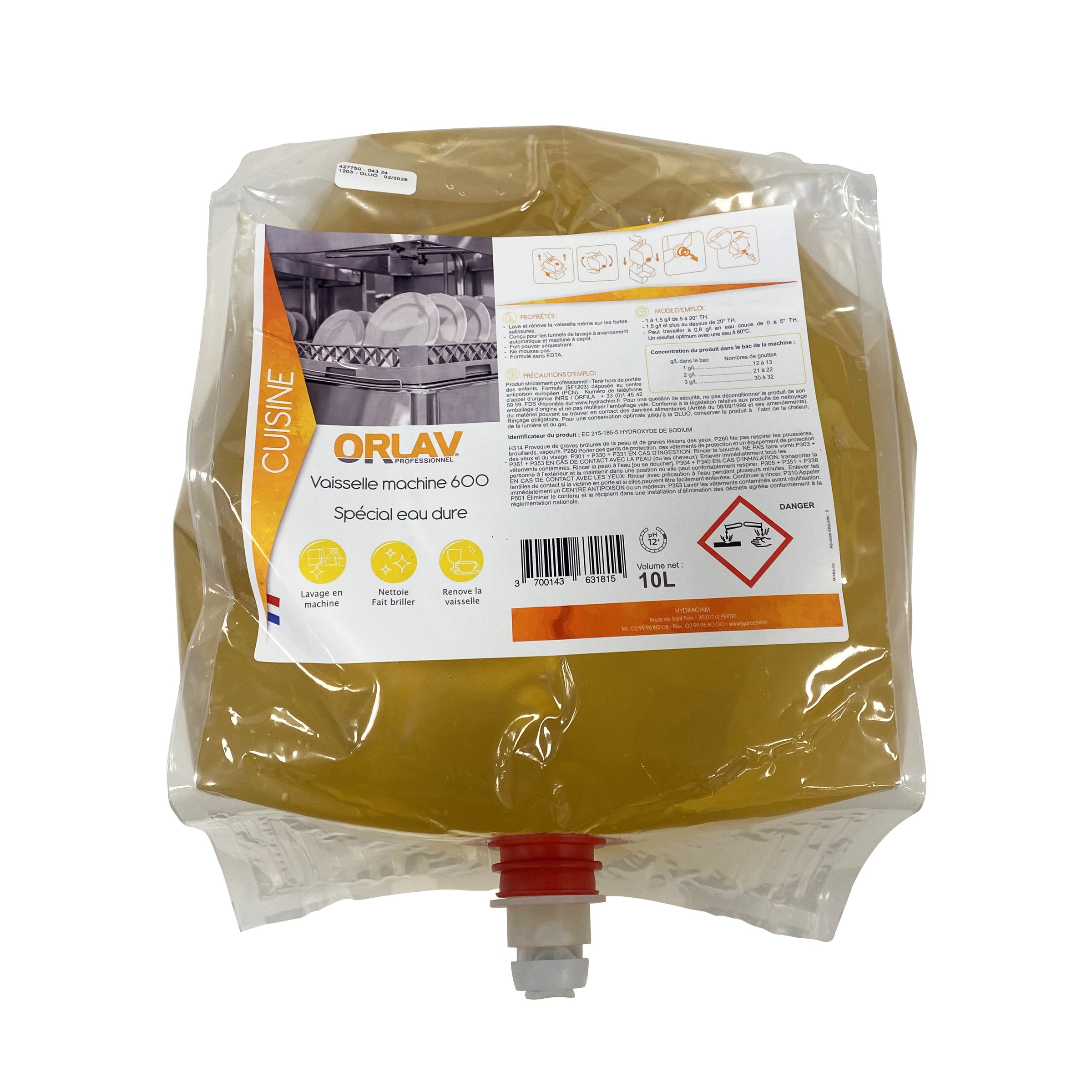 Dishwashing liquid 600 - Hard water - 10 L pouch (B58667) (1 X 1 unit)
