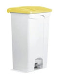 conteneur poubel  90l plast pedale blc couvercl jaune ( E35161 ) (1 X 1 unité )