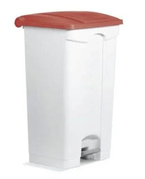 conteneur poubel  90l plast pedale blc couvercl rouge ( E35162 ) (1 X 1 unité )