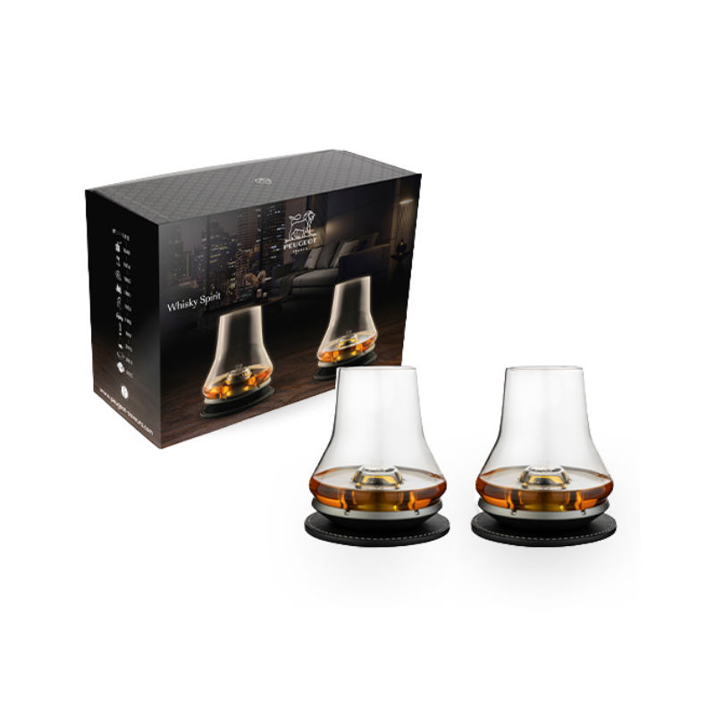 Coffret cadeau - 2 sets de dégustation Whisky avec socles rafraichisseurs finition carbone