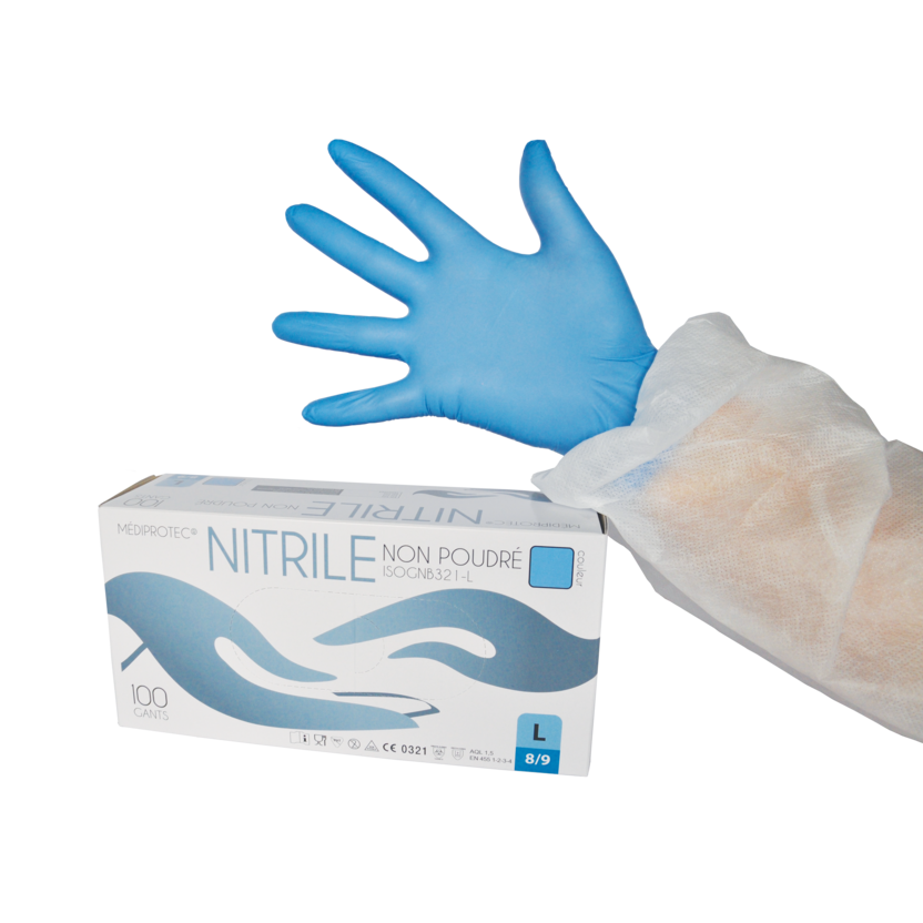 gant nitrile bleu non poudre taille l - 340576 -  10x100 unités