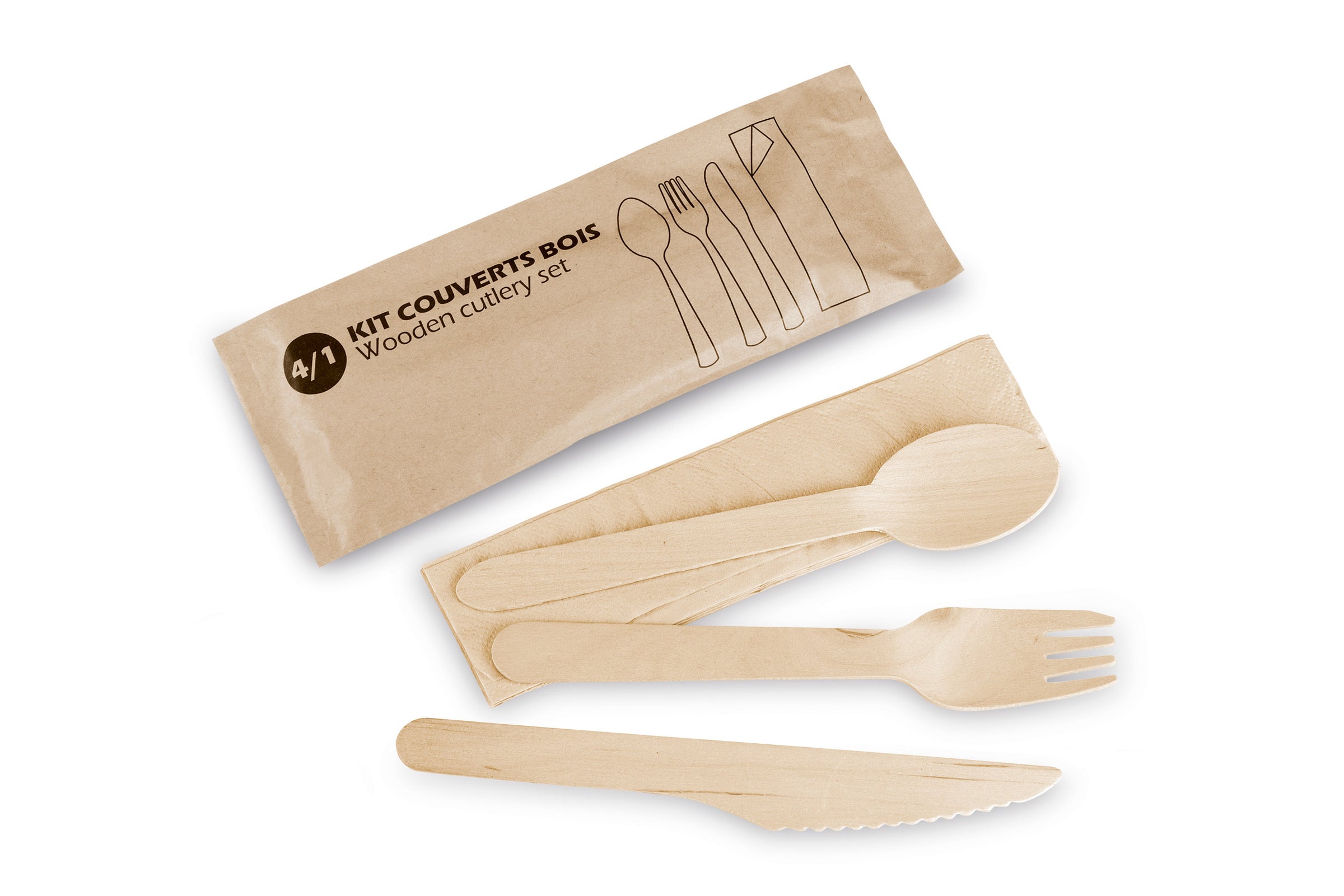 Kit couverts 4/1 - Bois ( 153190 ) (5 X 100 unités )
