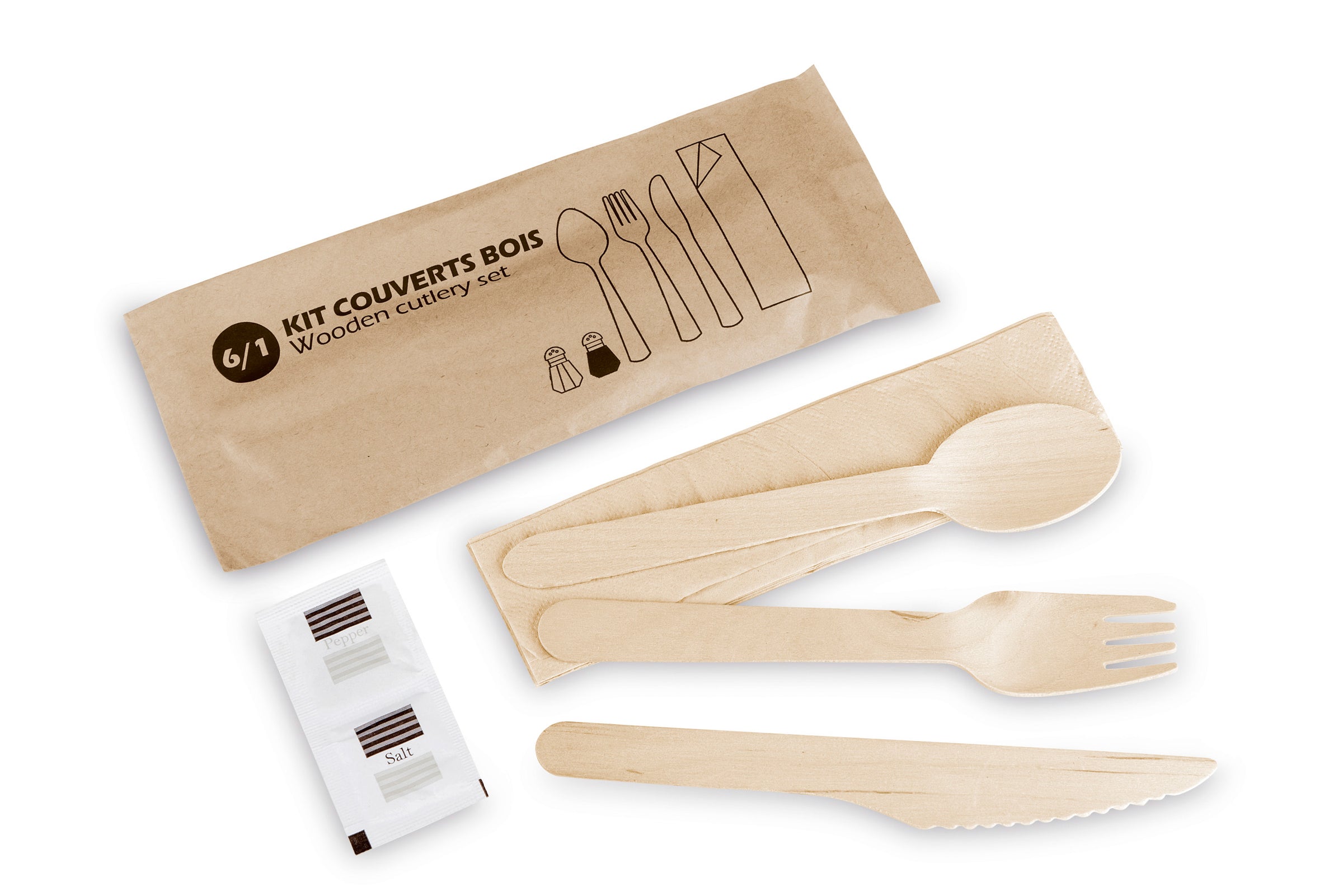 Kit couverts 6/1 - Bois ( 153192 ) (5 X 100 unités )