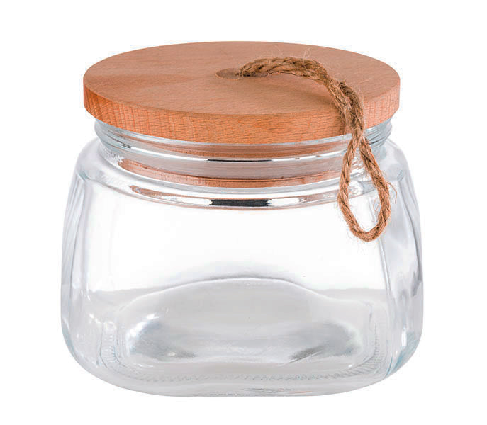 Pot 1 L - Verre + couvercle bois - 14x14x11 cm ( A19073 ) (1 X 1 unité )