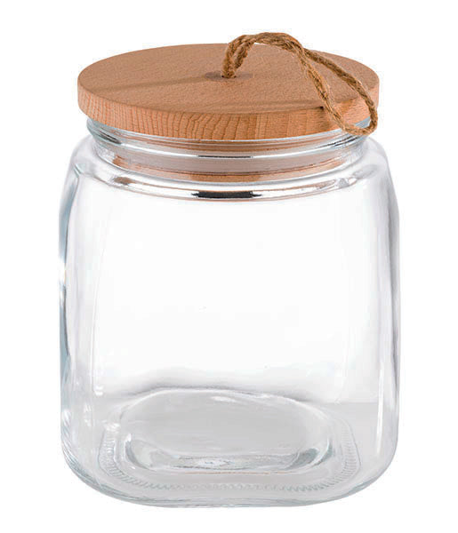Pot 2 L - Verre + couvercle bois - 14x14x17 cm ( A19074 ) (1 X 1 unité )
