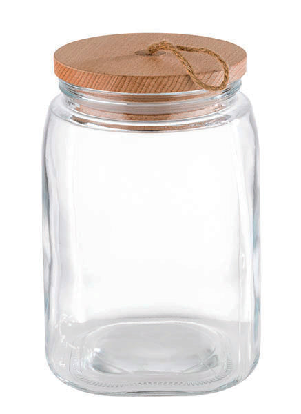 Pot 2,5 L - Verre + couvercle bois - 14x14x21,5 cm ( A19075 ) (1 X 1 unité )