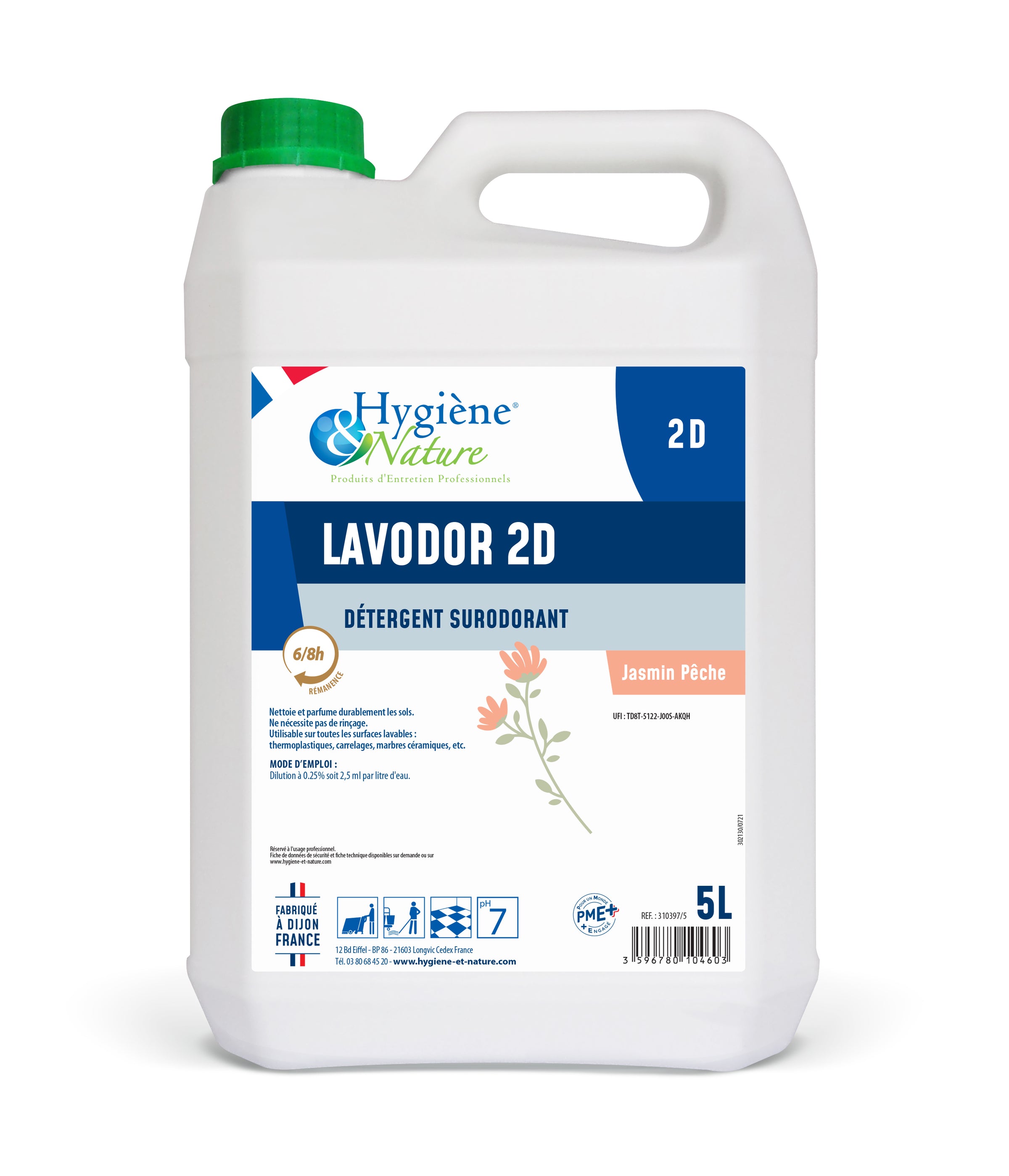 Détergent surodorant 2D - Jasmin/Pêche Bidon 5 L ( 004750 ) (2 X 1 unité )