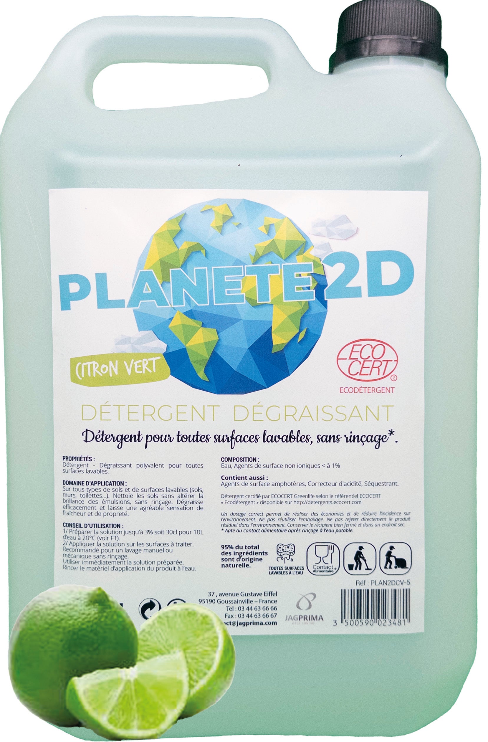 Détergent dégraissant citron vert - Bidon 5 L ( 006484 ) (2 X 1 unité )