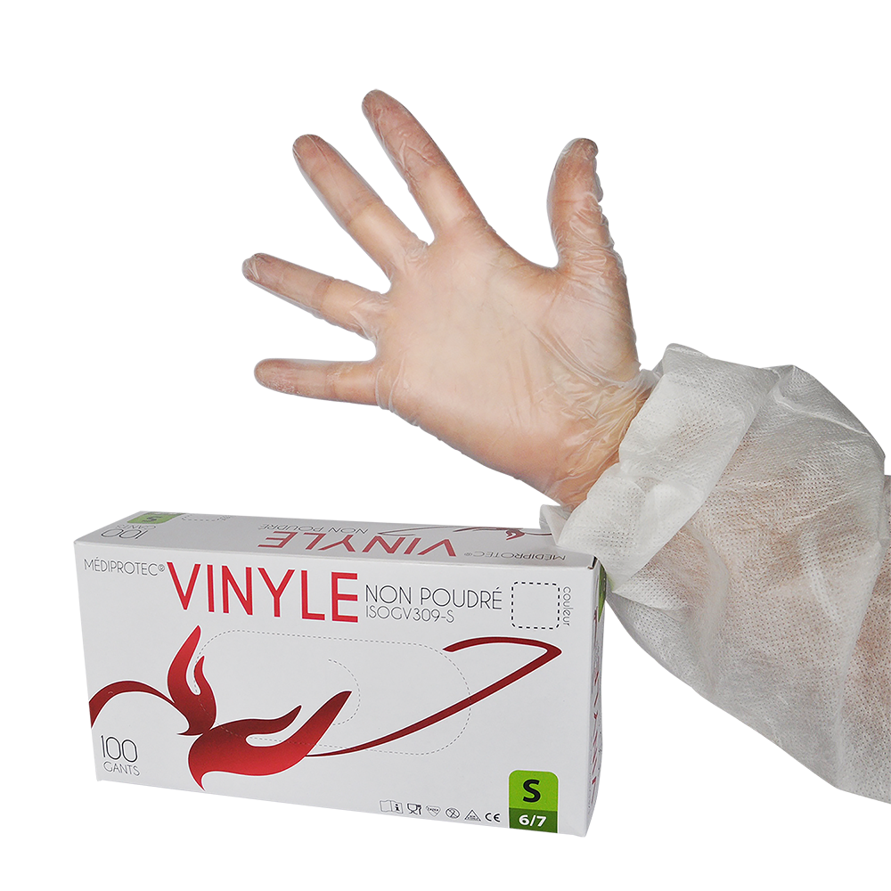 Gant vinyle non poudré - Blanc - Taille S ( 340570 ) (10 X 100 unités )