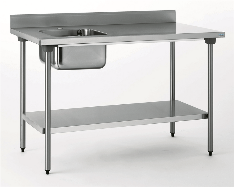 Table adossée - Bac gauche + étagère 1600x700x900mm (1 X 1 unité )