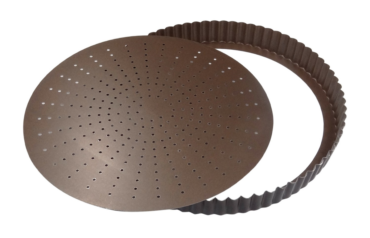 Fluted perforated tart tin - non-stick - removable base - D 280 mm - 631037 - (1 x 1 unit)