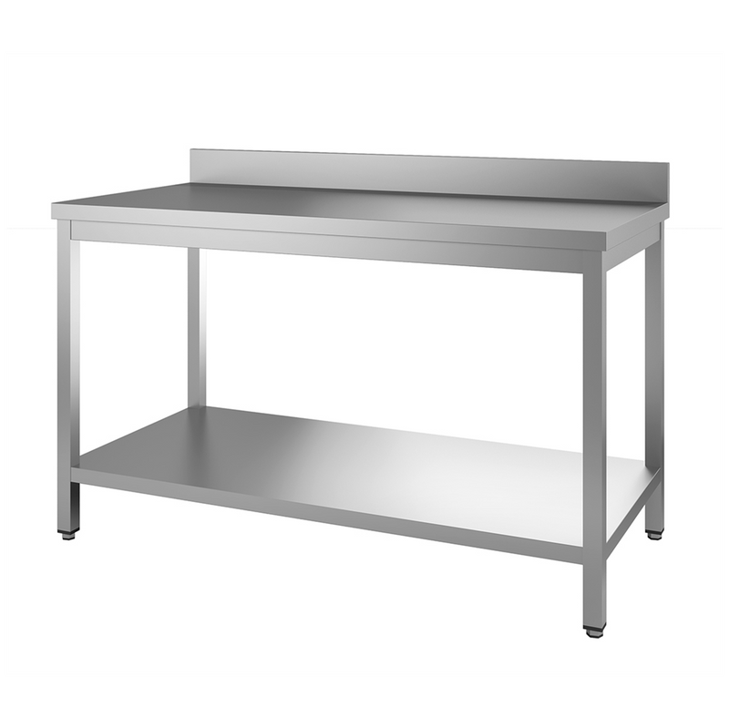 000157 - table inox adossée avec étagères pieds carrées 1200x700x850/900mm (1 x 1 unité )