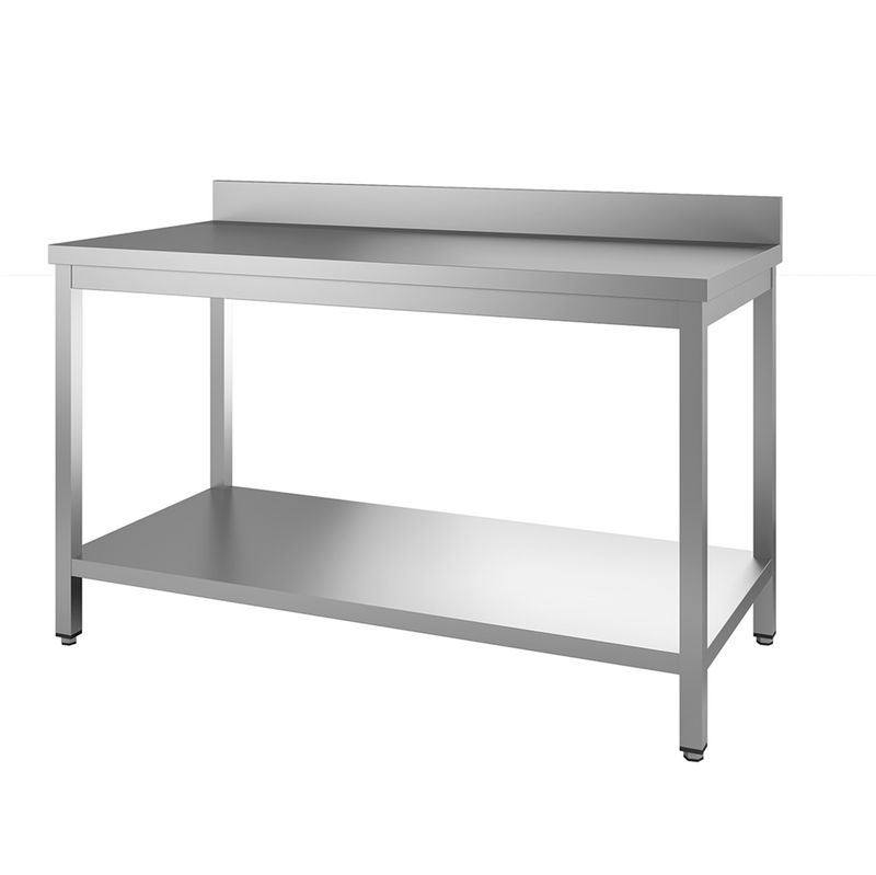 000159 - table inox adossée avec étagères pieds carrées 1600x700x850/900mm (1 x 1 unité )