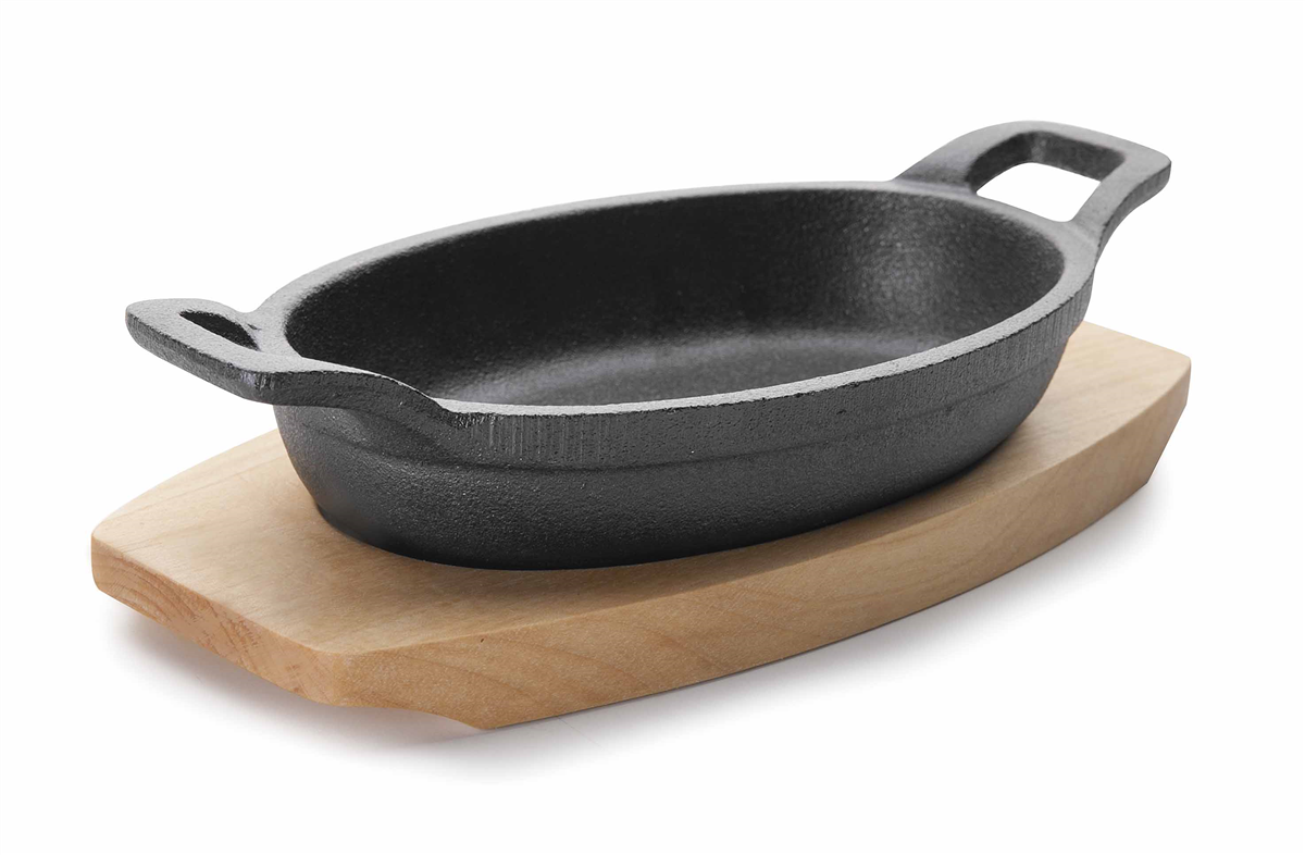 Oval magma dish 15x10 cm + wooden tray (911358) (1 X 1 unit)