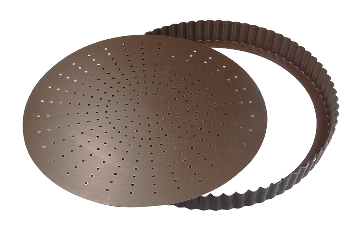perforated fluted tart pan - non-stick - removable bottom - D 320 mm - 631038 - (1 x 1 unit)